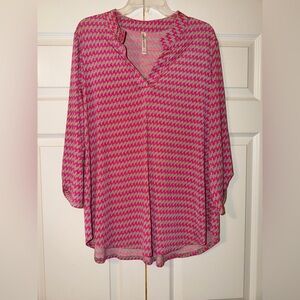 Dear Scarlett Pink and Tan Zigzag Blouse